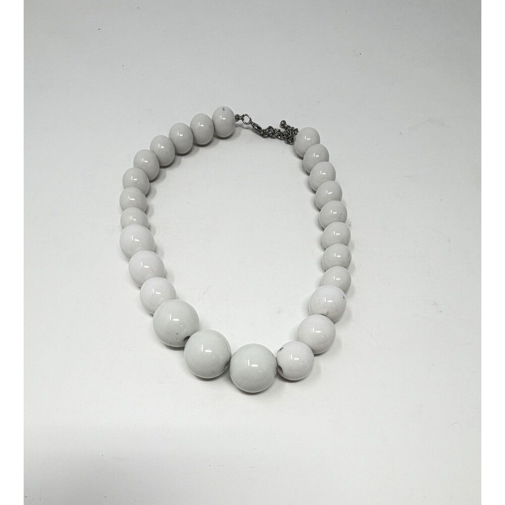 Vintage Chunky Beaded White Necklace - Statement, Costume Jewelry 18-21”
